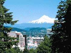 view of Mount Hood from the hills in Portland Oregon